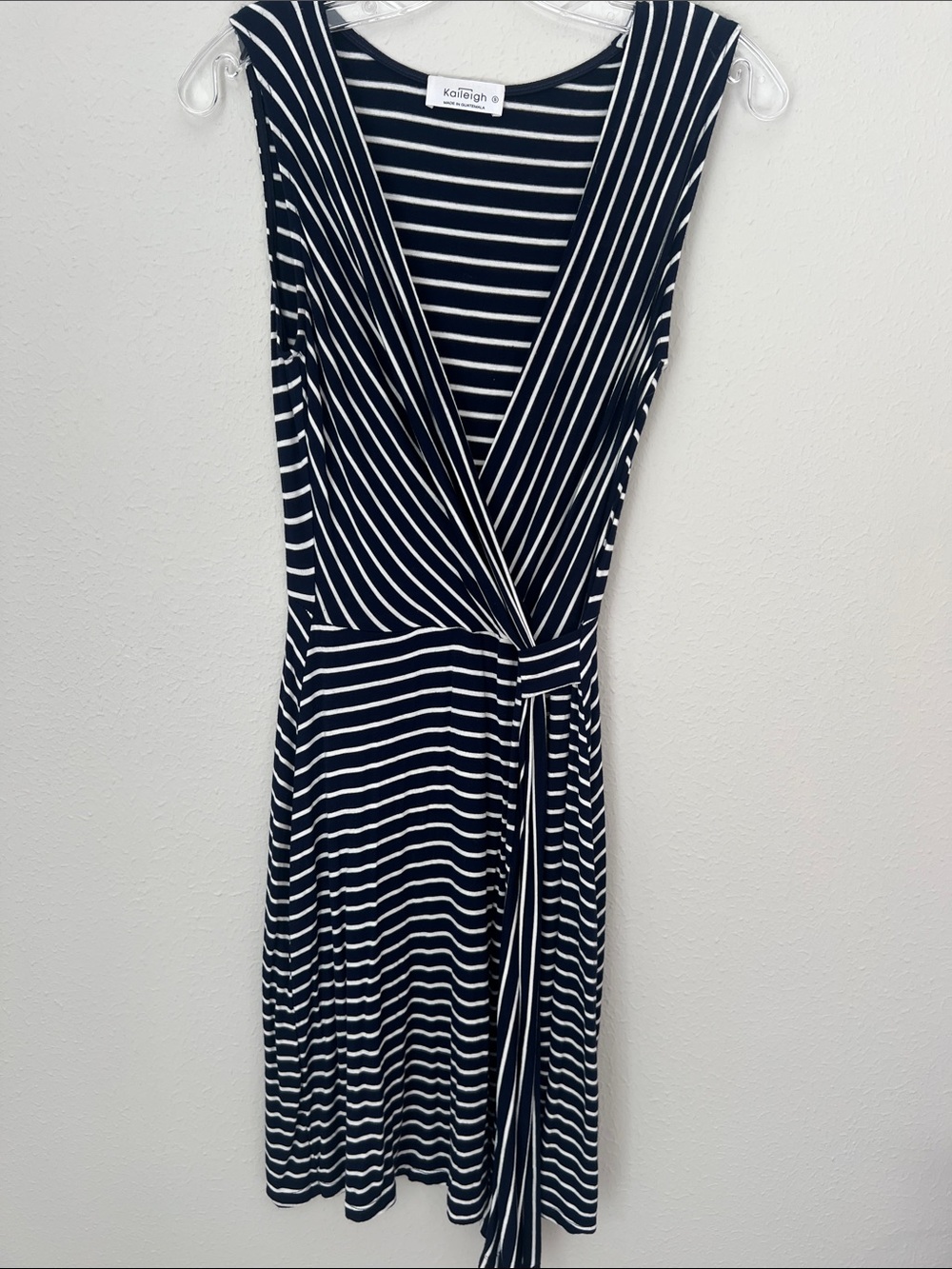 Kaileigh Navy & White Striped Wrap-Style Midi Dress